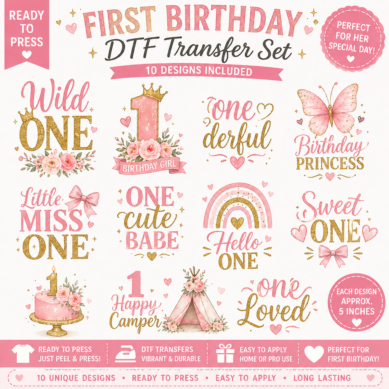 Wild One First Birthday Transfer Set -Jungle Animal First Birthday Shirt Iron-ons
