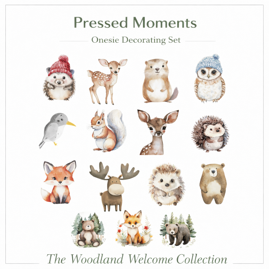 Woodland Welcome Baby Onesie Decorating Activity- Ready to Press Transfer Set