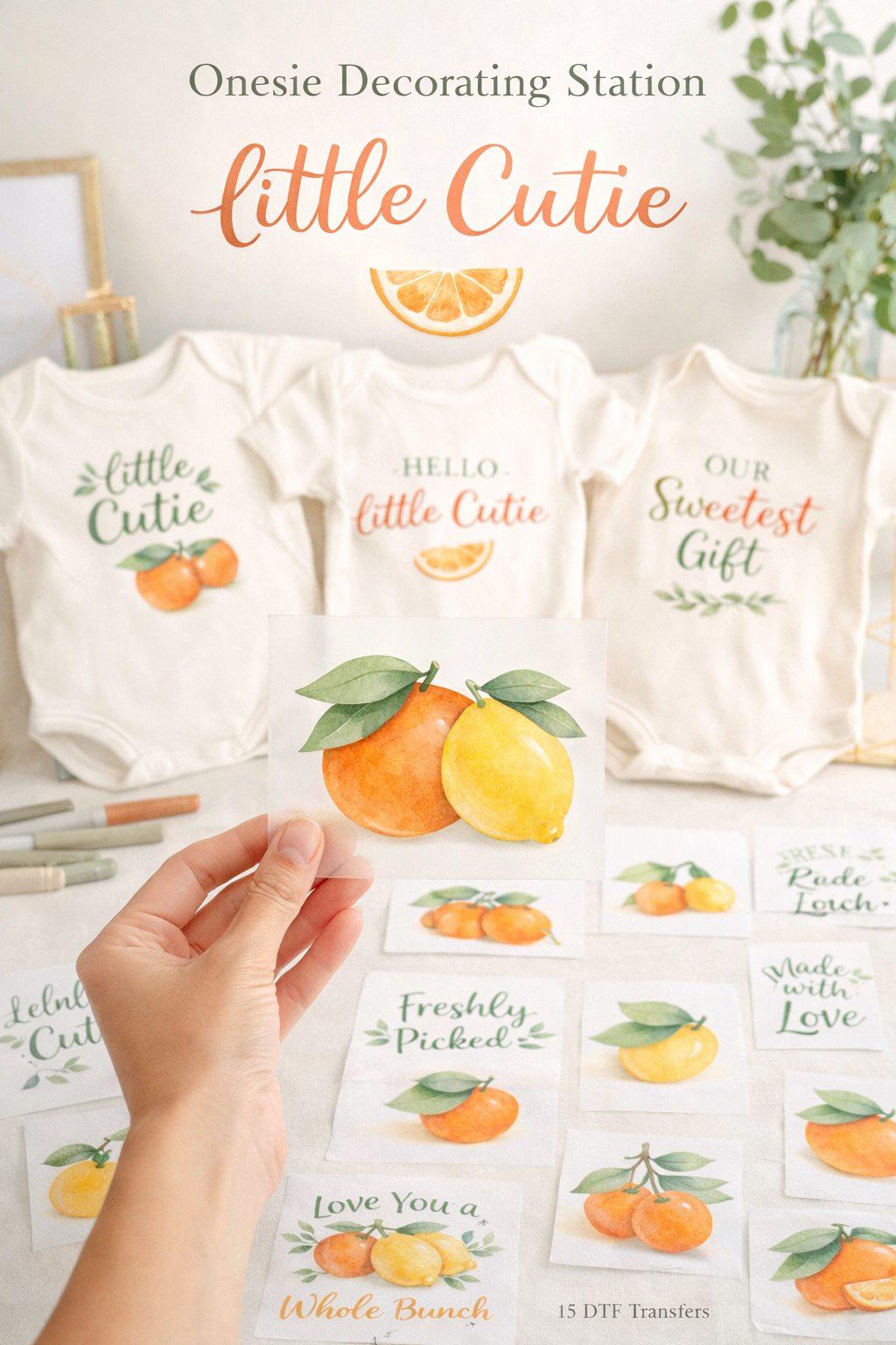 A Little Cutie Citrus Baby Shower Onesie Decorating Set