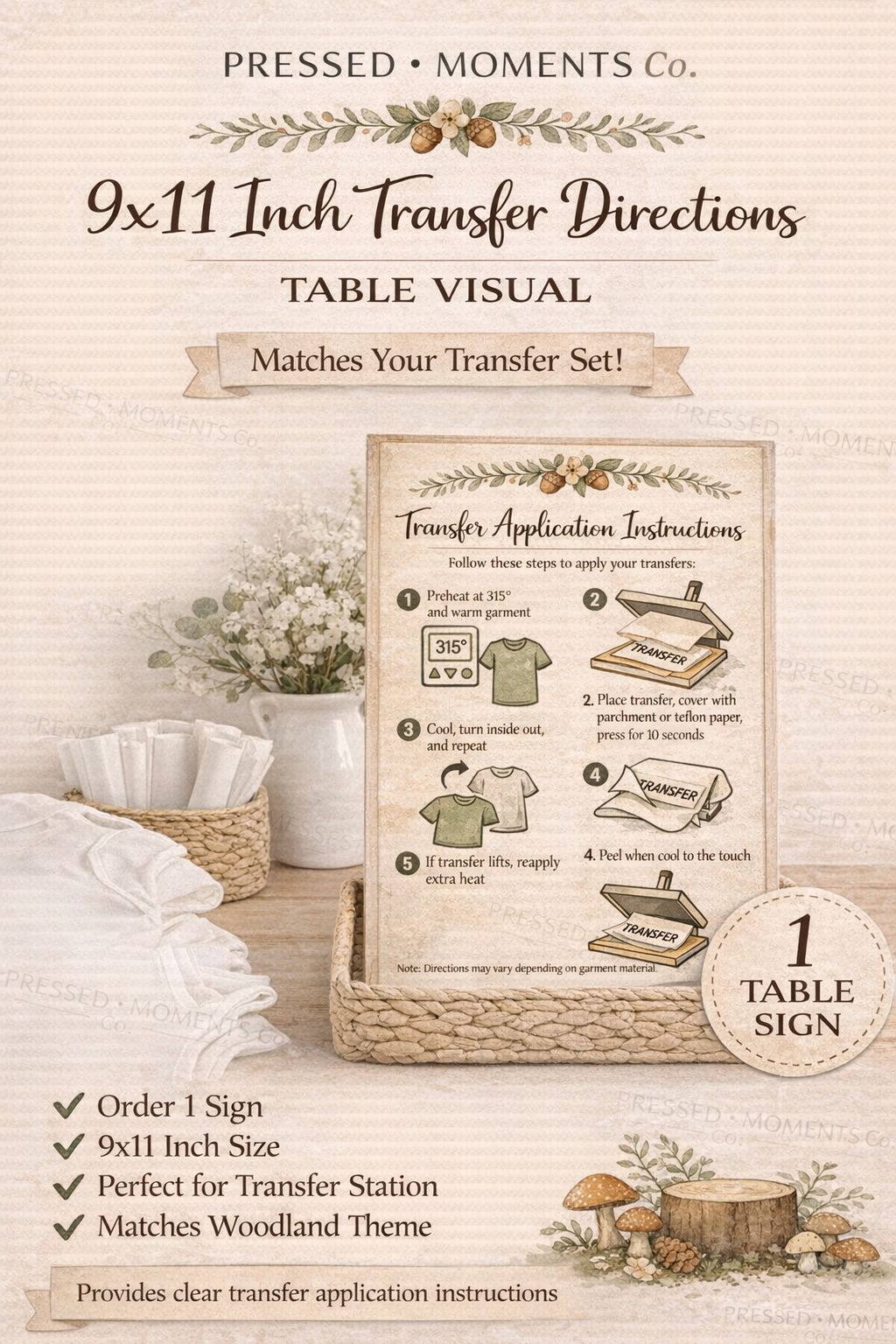 Keepsake Collection™ – Matching Onesie Station Press Directions Sign 9x11 inches