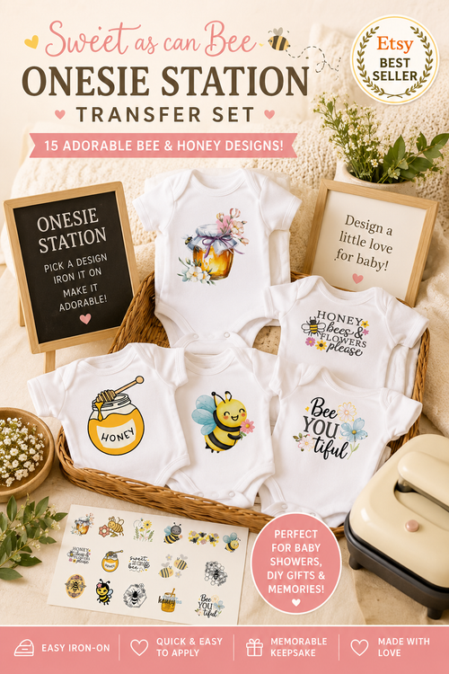 Bee & Honey Themed Baby Shower Onesie Station Transfer Set
