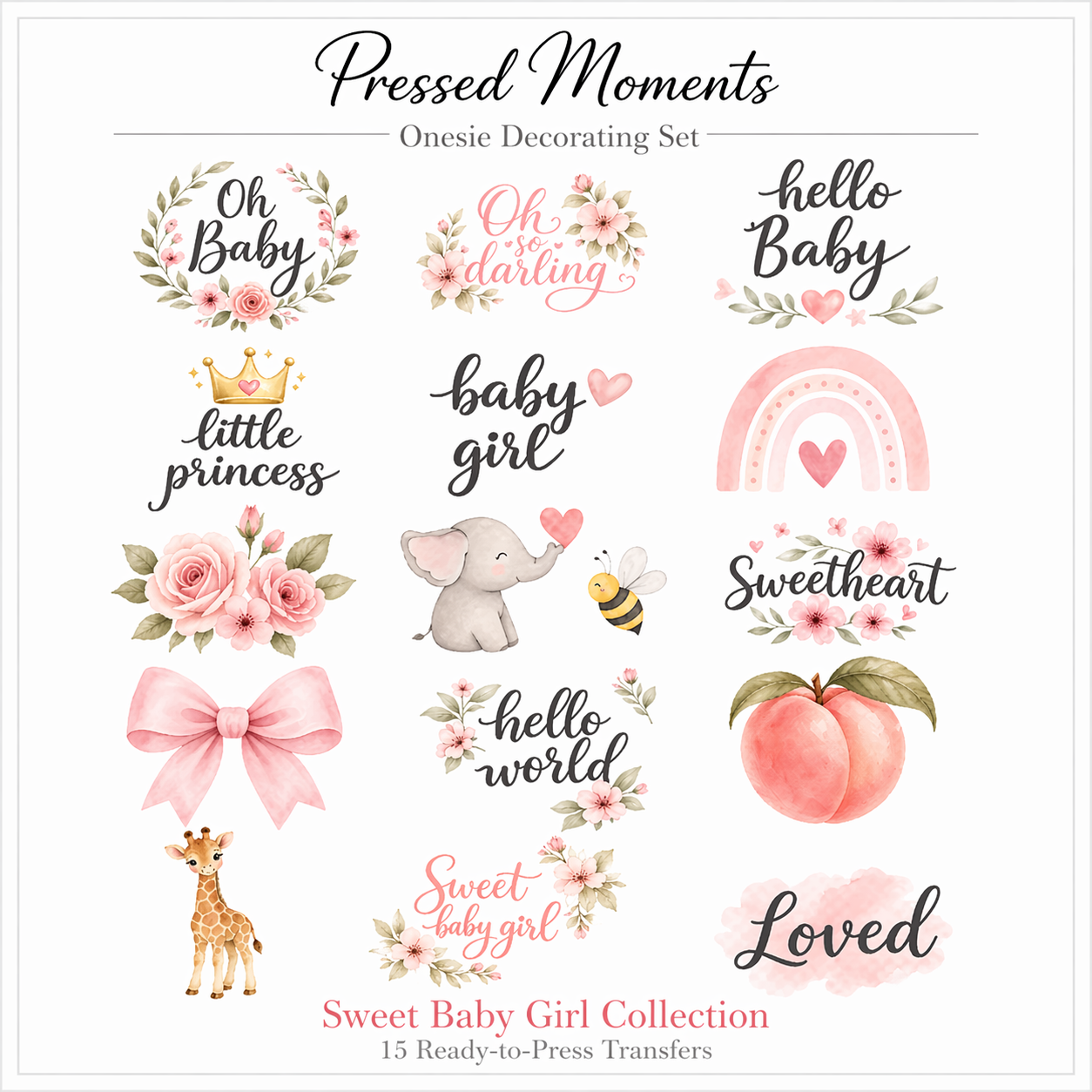 Bows/Baby Girl  Baby Shower Onesie Decorating Set -15 Ready to Press Transfers