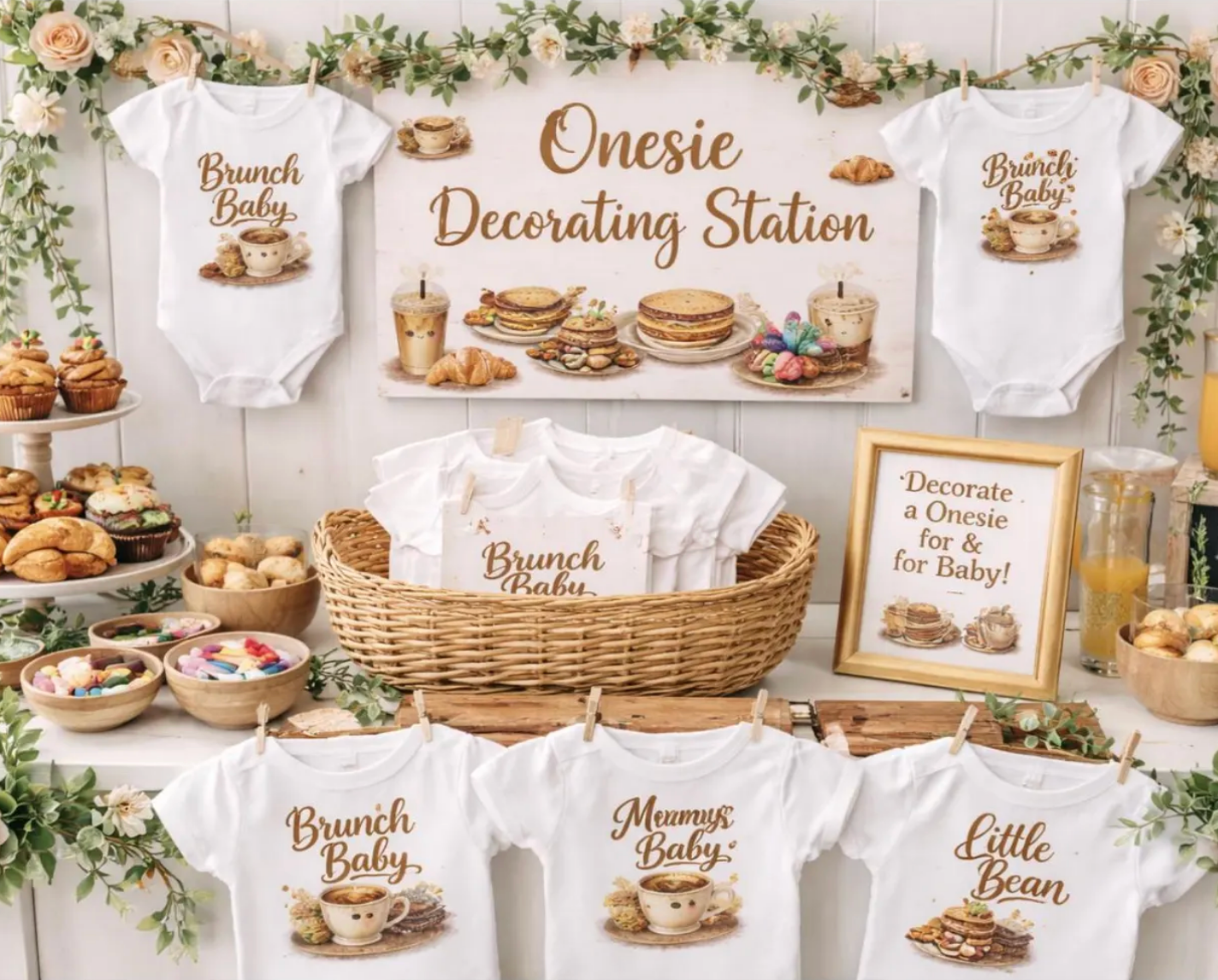 Brunch Baby Shower Onesie Station Transfers