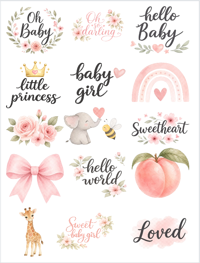 Bows/Baby Girl  Baby Shower Onesie Decorating Set -15 Ready to Press Transfers