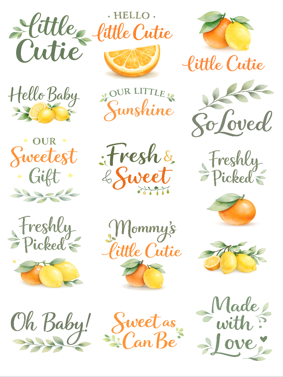 A Little Cutie Citrus Baby Shower Onesie Decorating Set